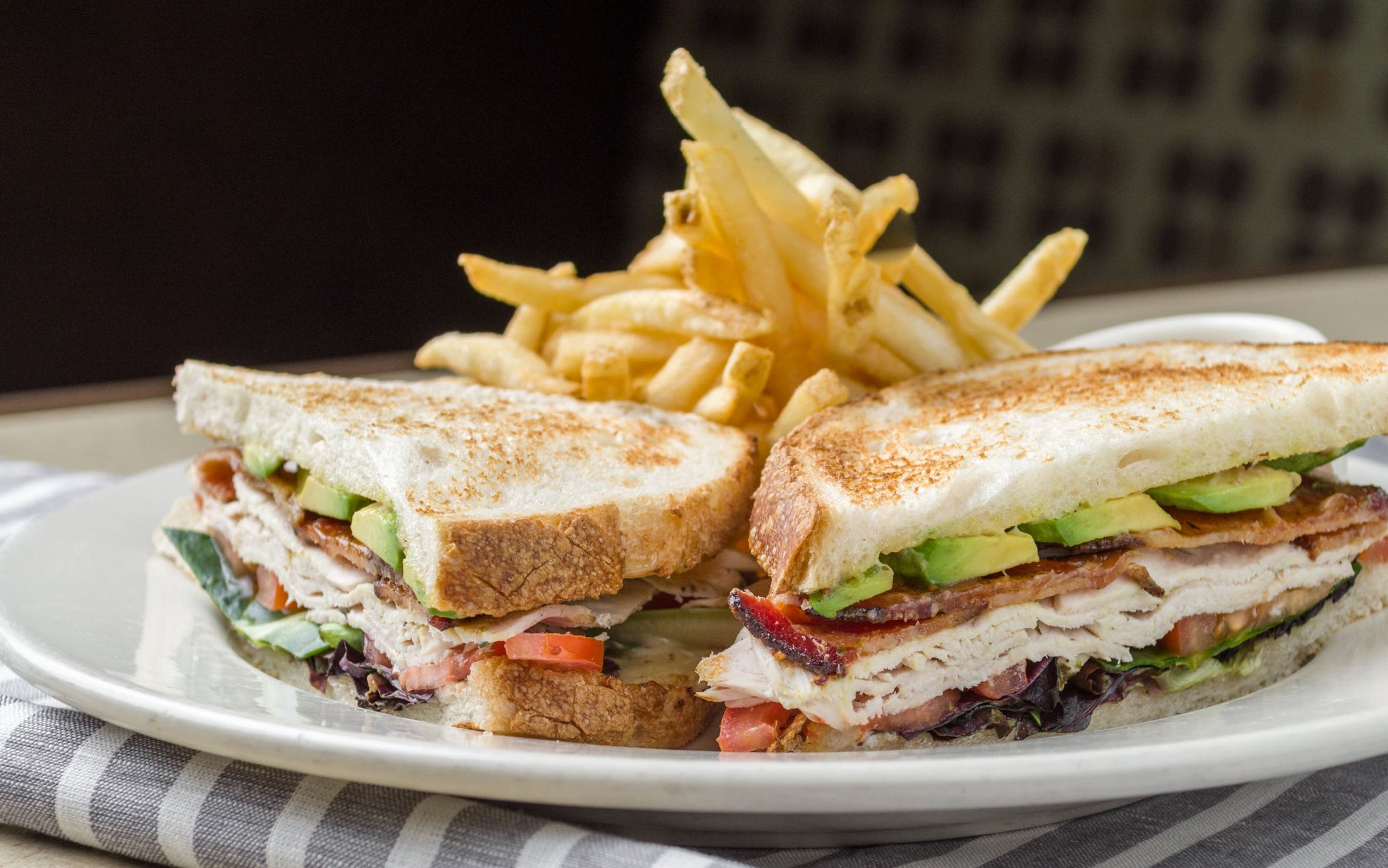 Cafe Bistro Turkey Avocado Club Sandwich.