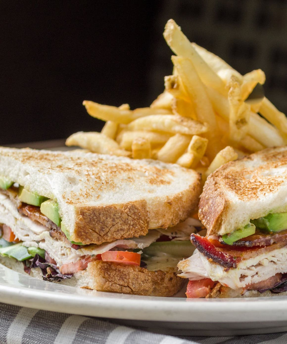 Cafe Bistro Turkey Avocado Club Sandwich.