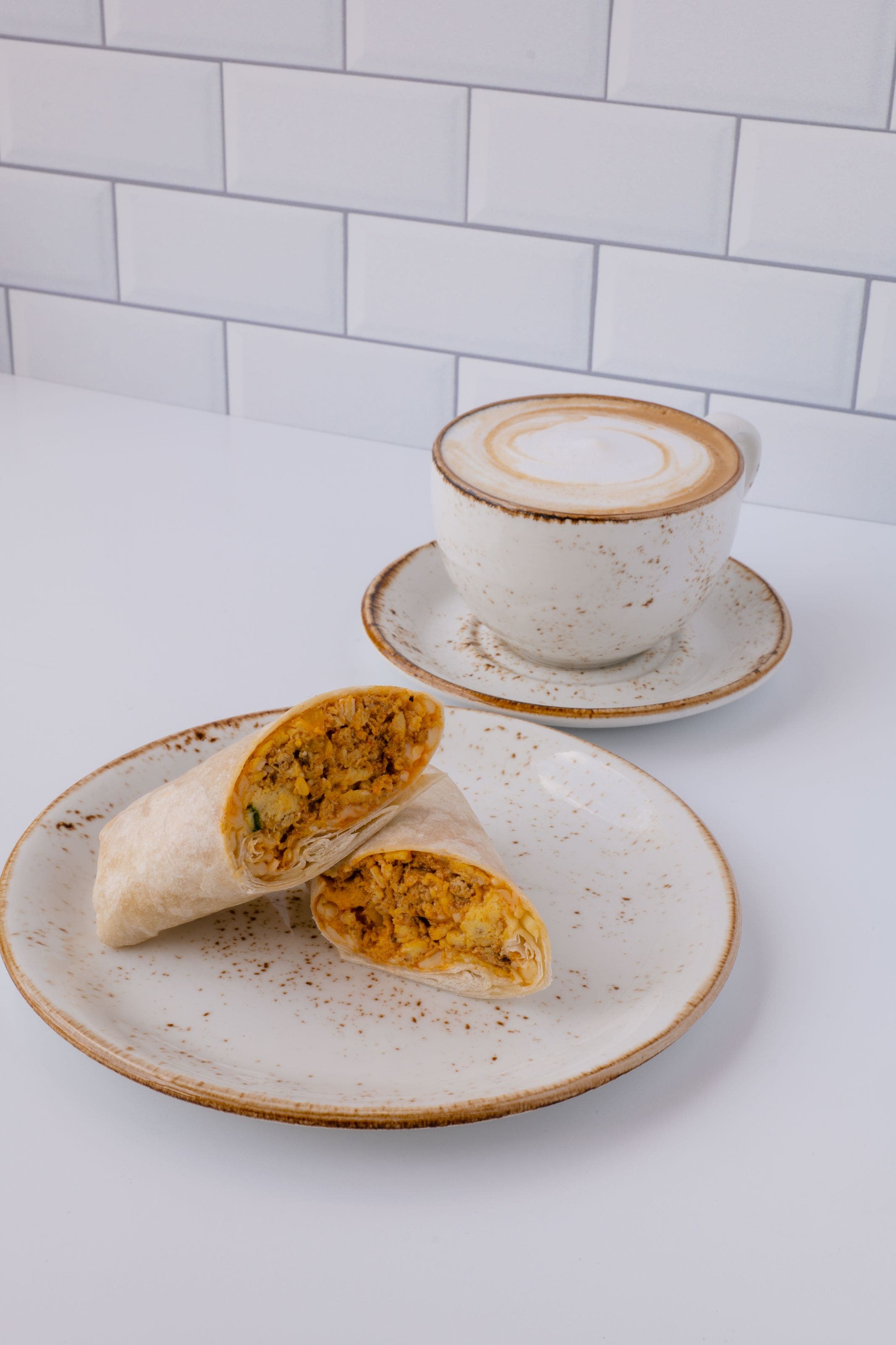 Ebar burrito and latte.