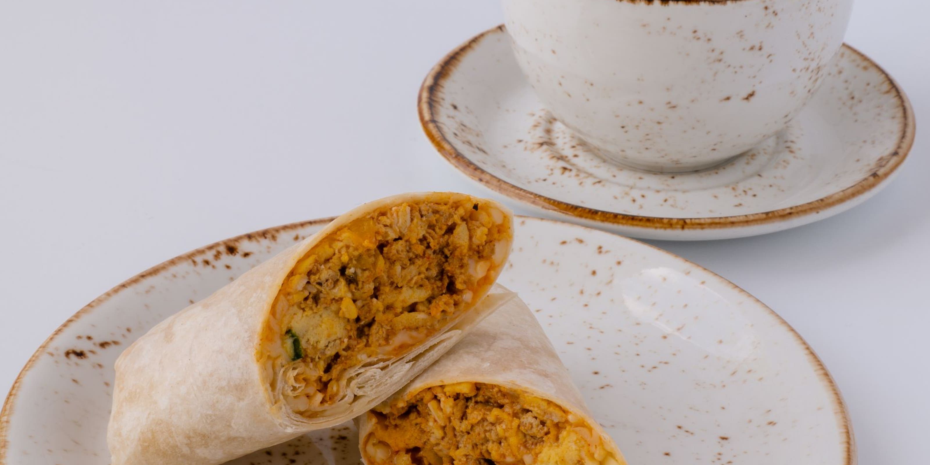 Ebar burrito and latte.