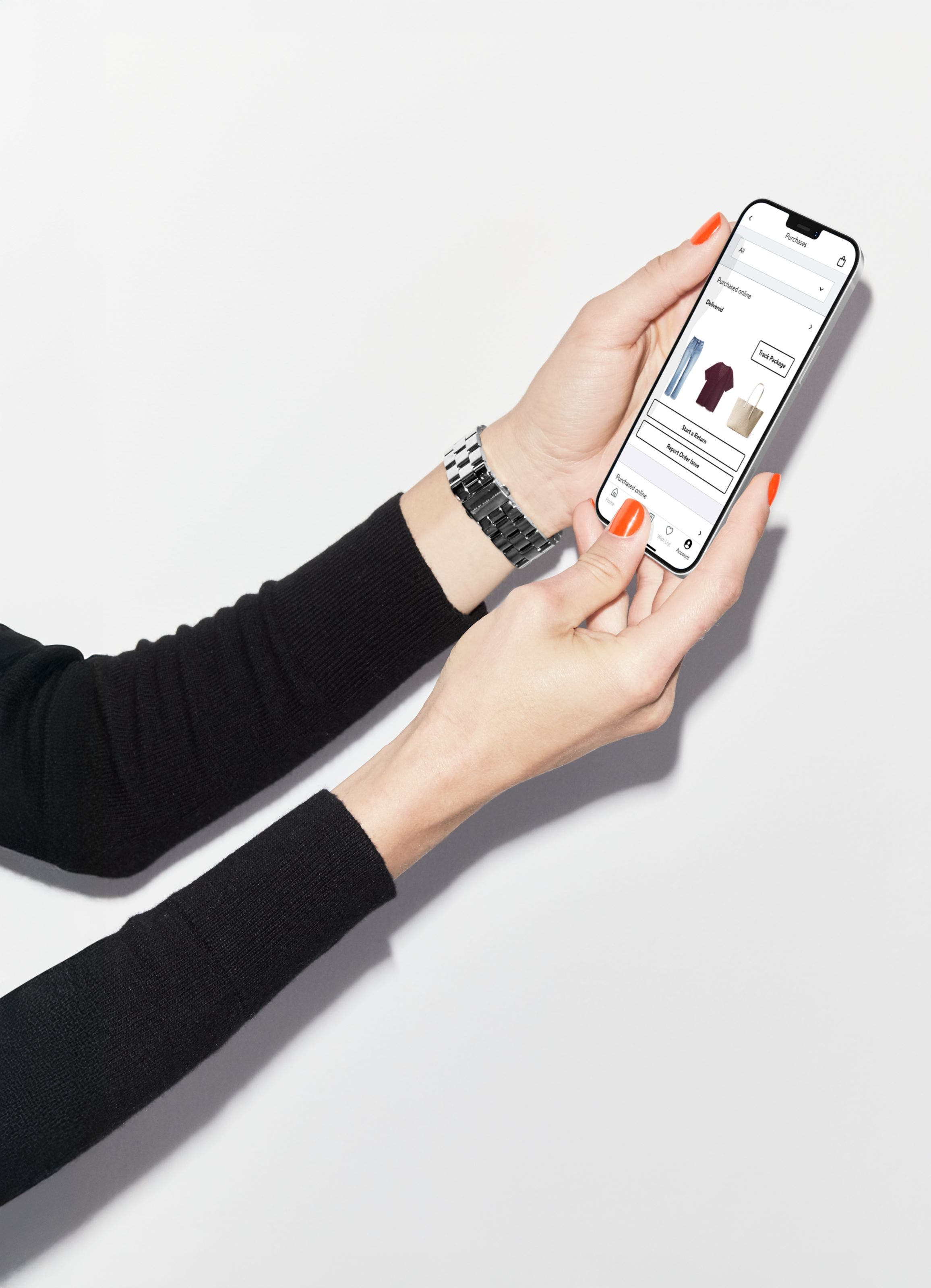 Woman checking her order status on the Nordstrom app.
