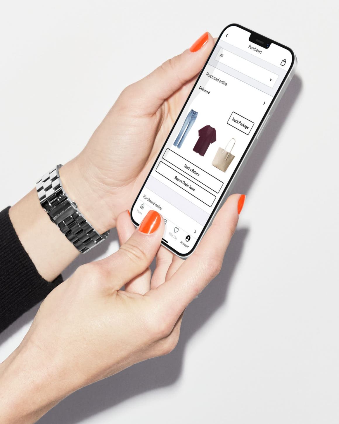 Woman checking her order status on the Nordstrom app.