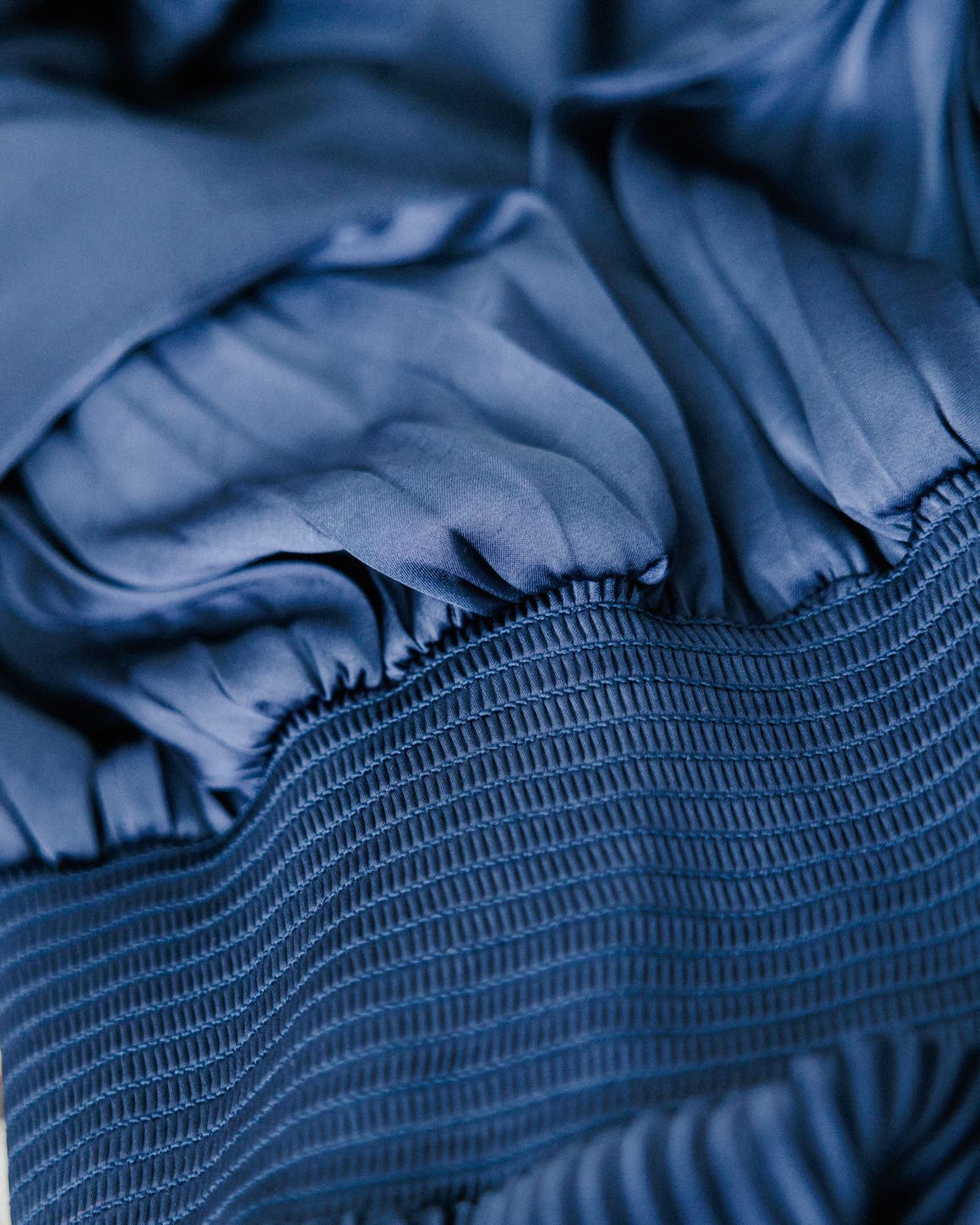 Blue polyester fabric.