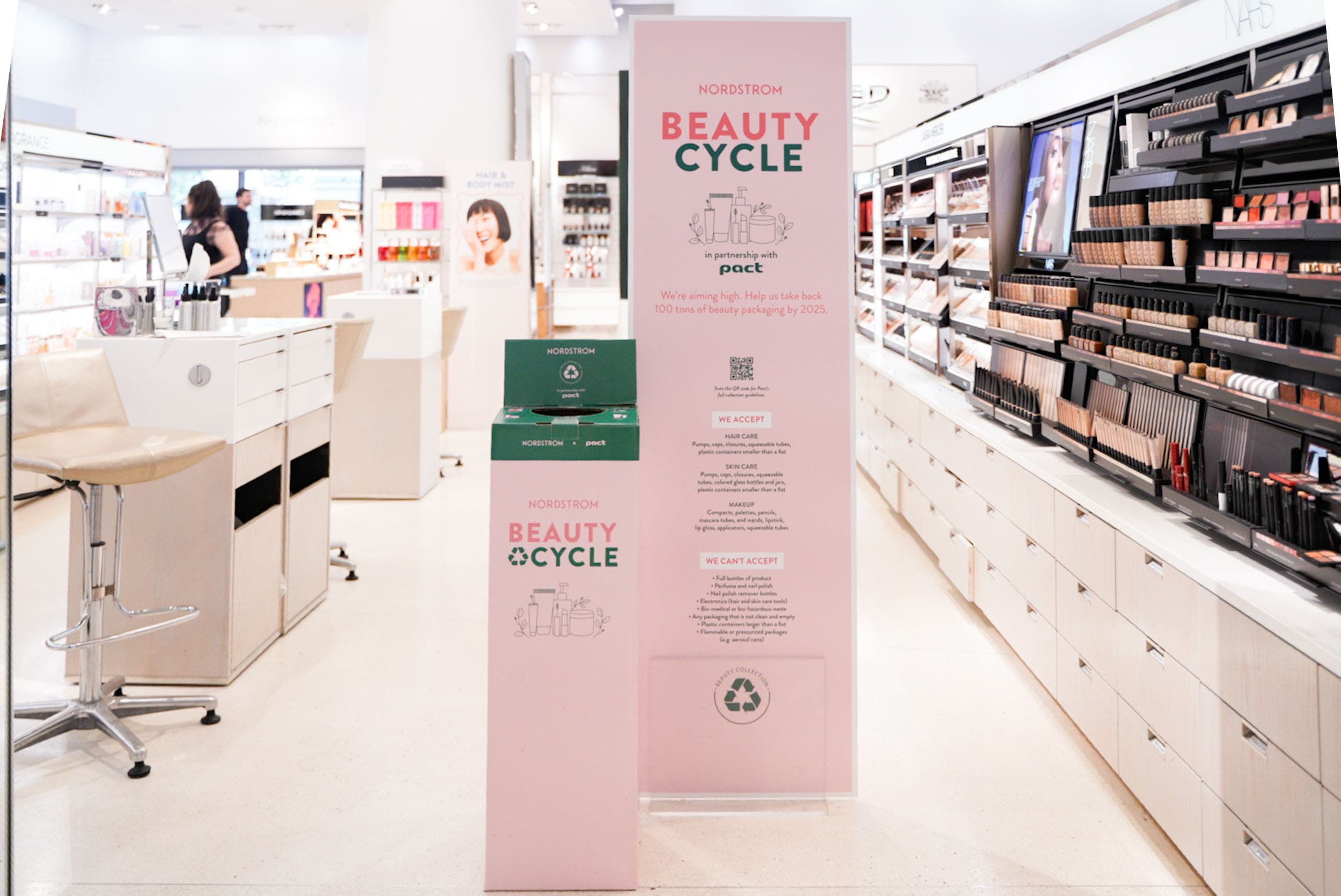 A BEAUTYCYCLE receptacle in a Nordstrom beauty department.
