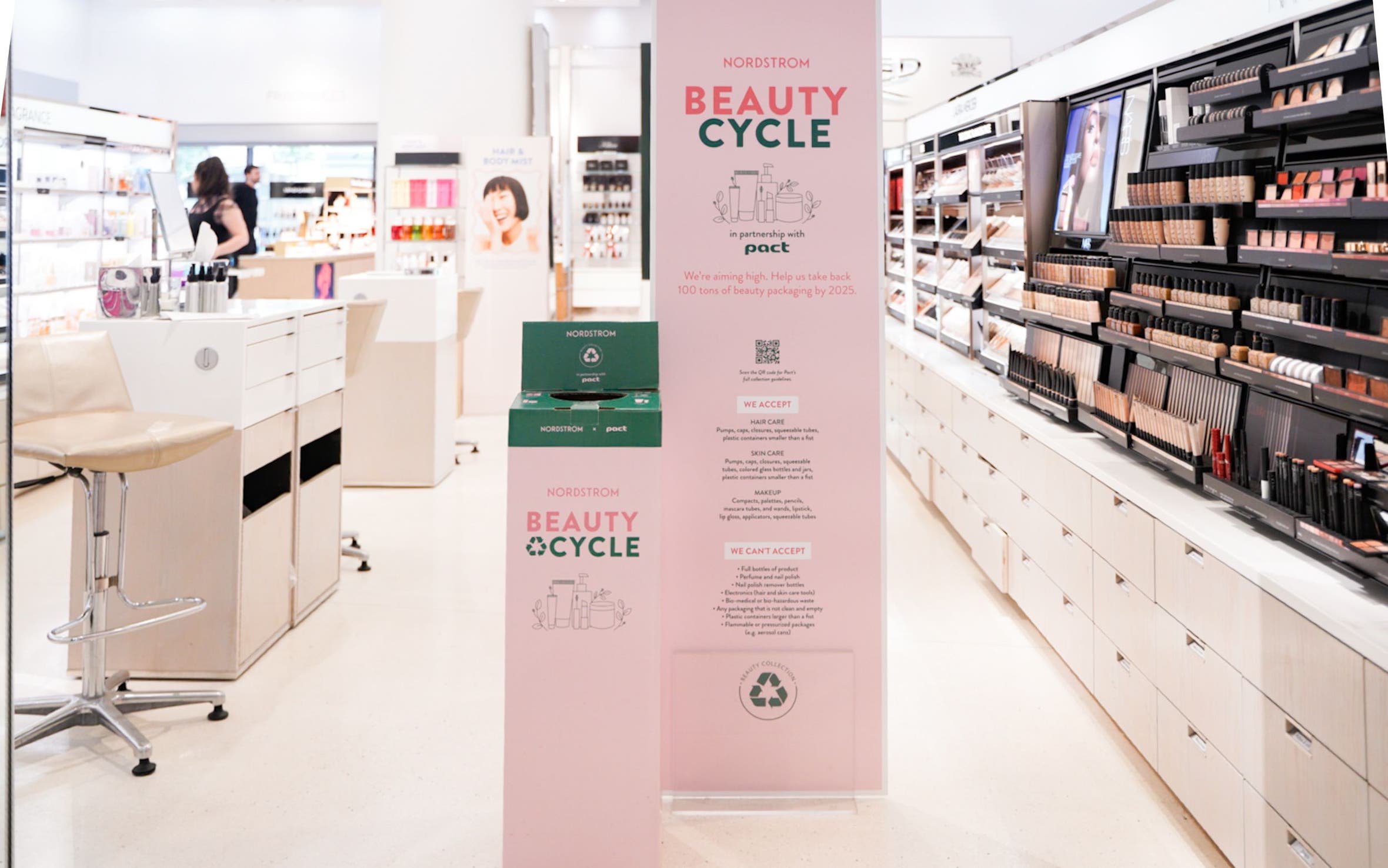 A BEAUTYCYCLE box in the beauty department of a Nordstrom store.