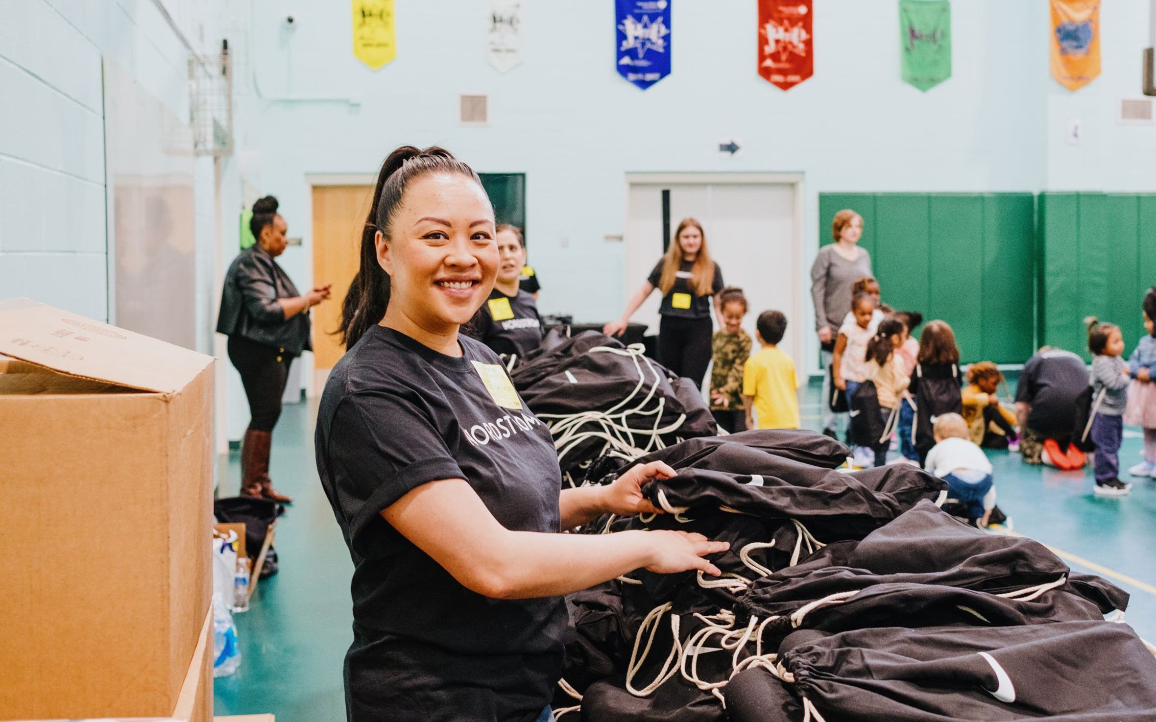 A Nordstrom employee at a volunteer event.