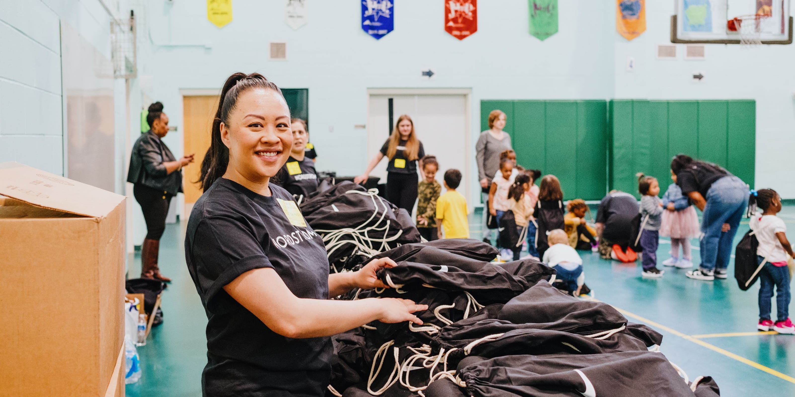 A Nordstrom employee at a volunteer event.