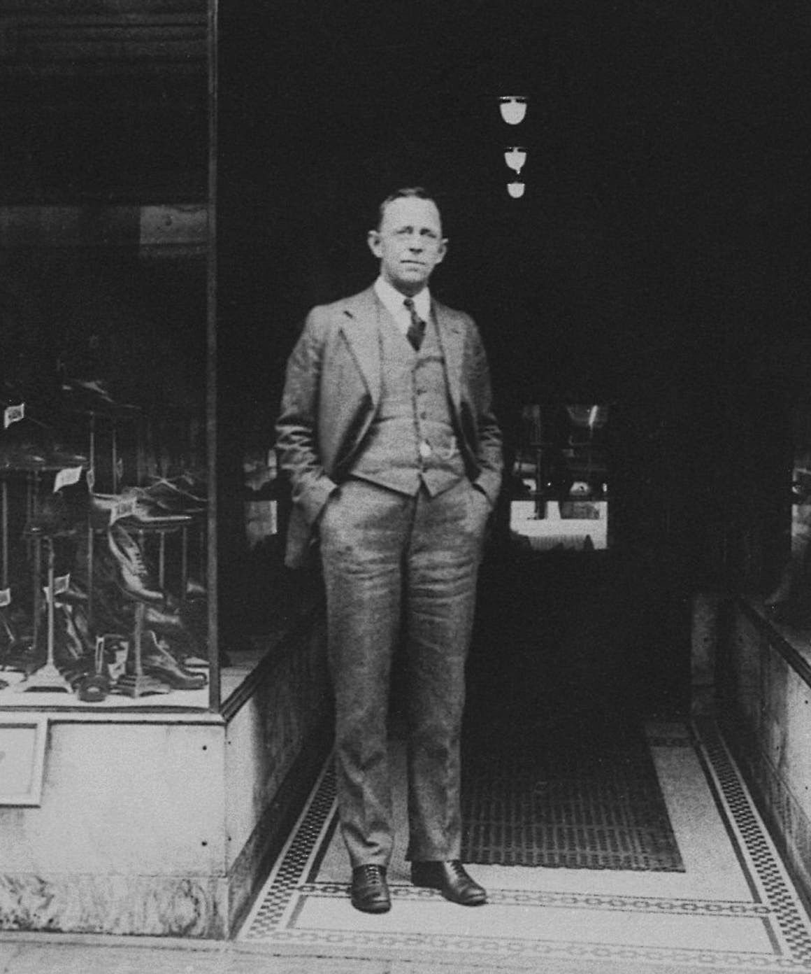 John W. Nordstrom in front of the Wallin & Nordstrom store.