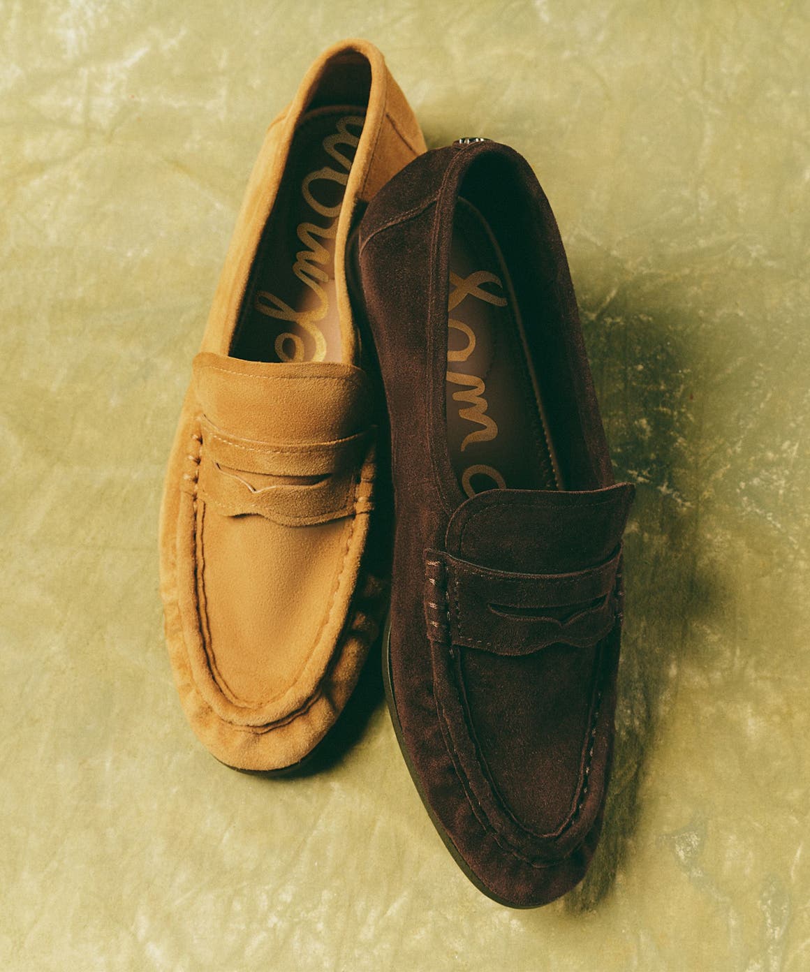Sam Edelman loafers in tan and brown suede.