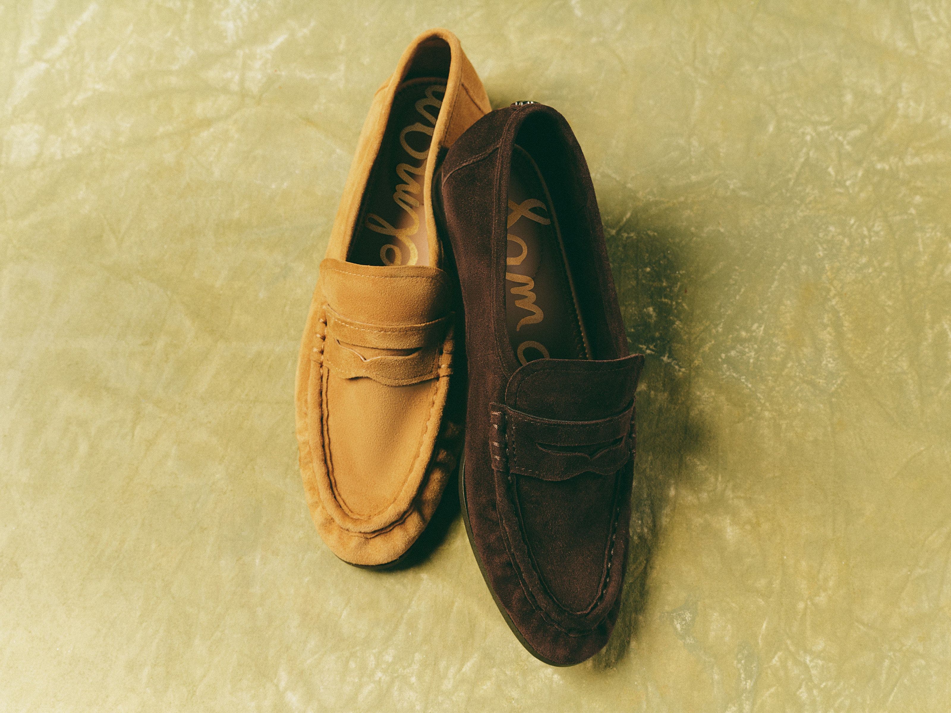 Sam Edelman loafers in tan and brown suede.