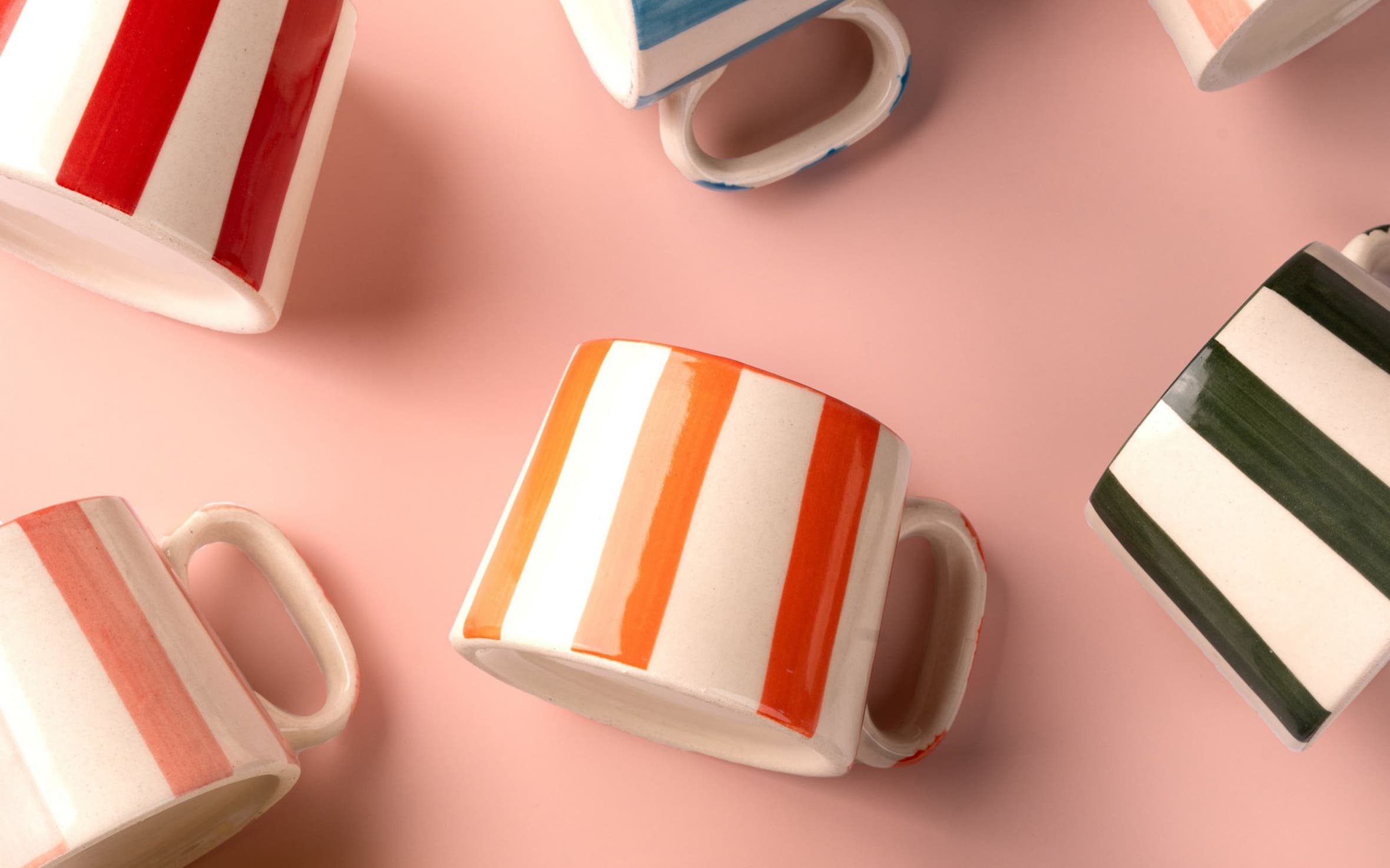 Colorful striped mugs.