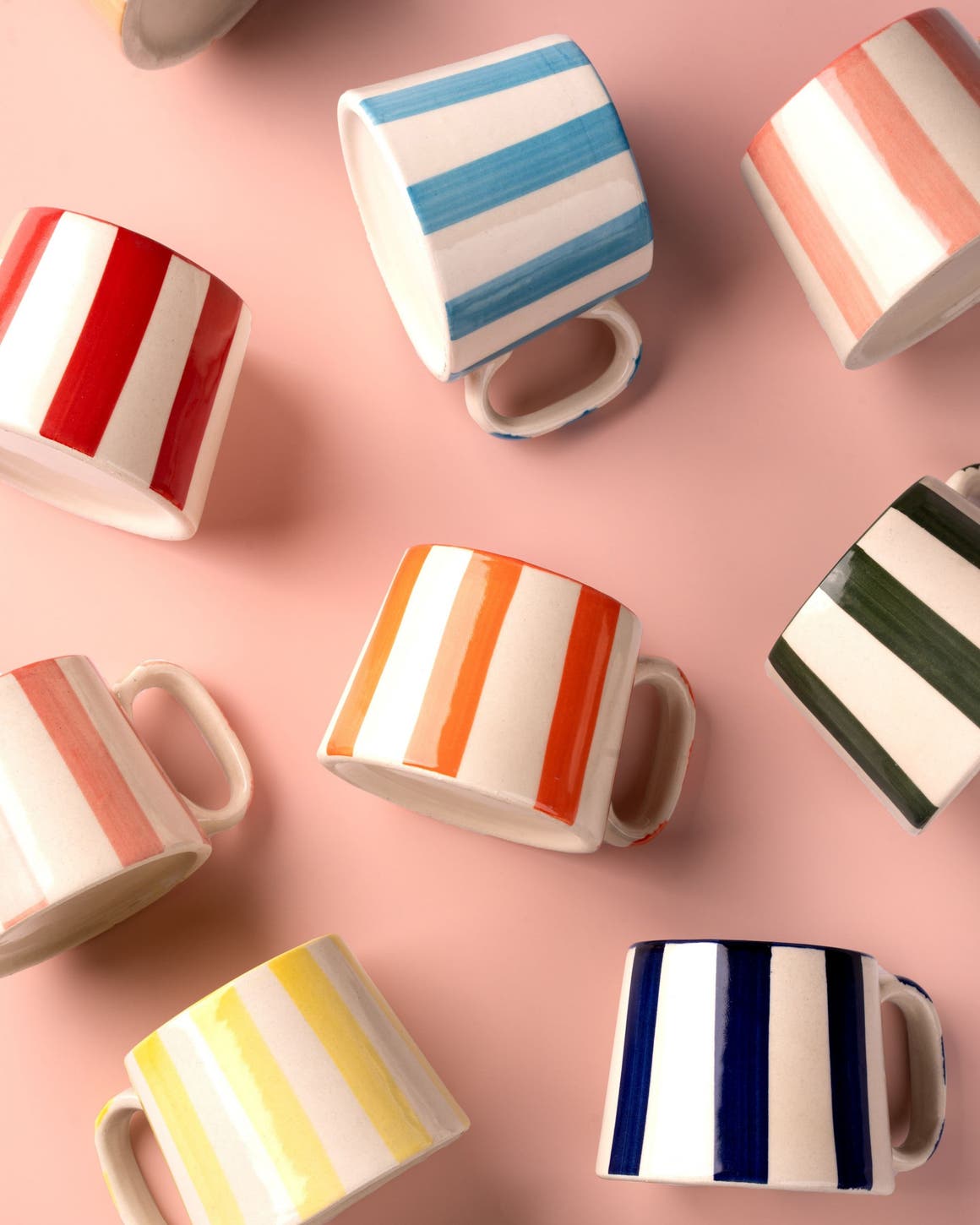 Colorful striped mugs.