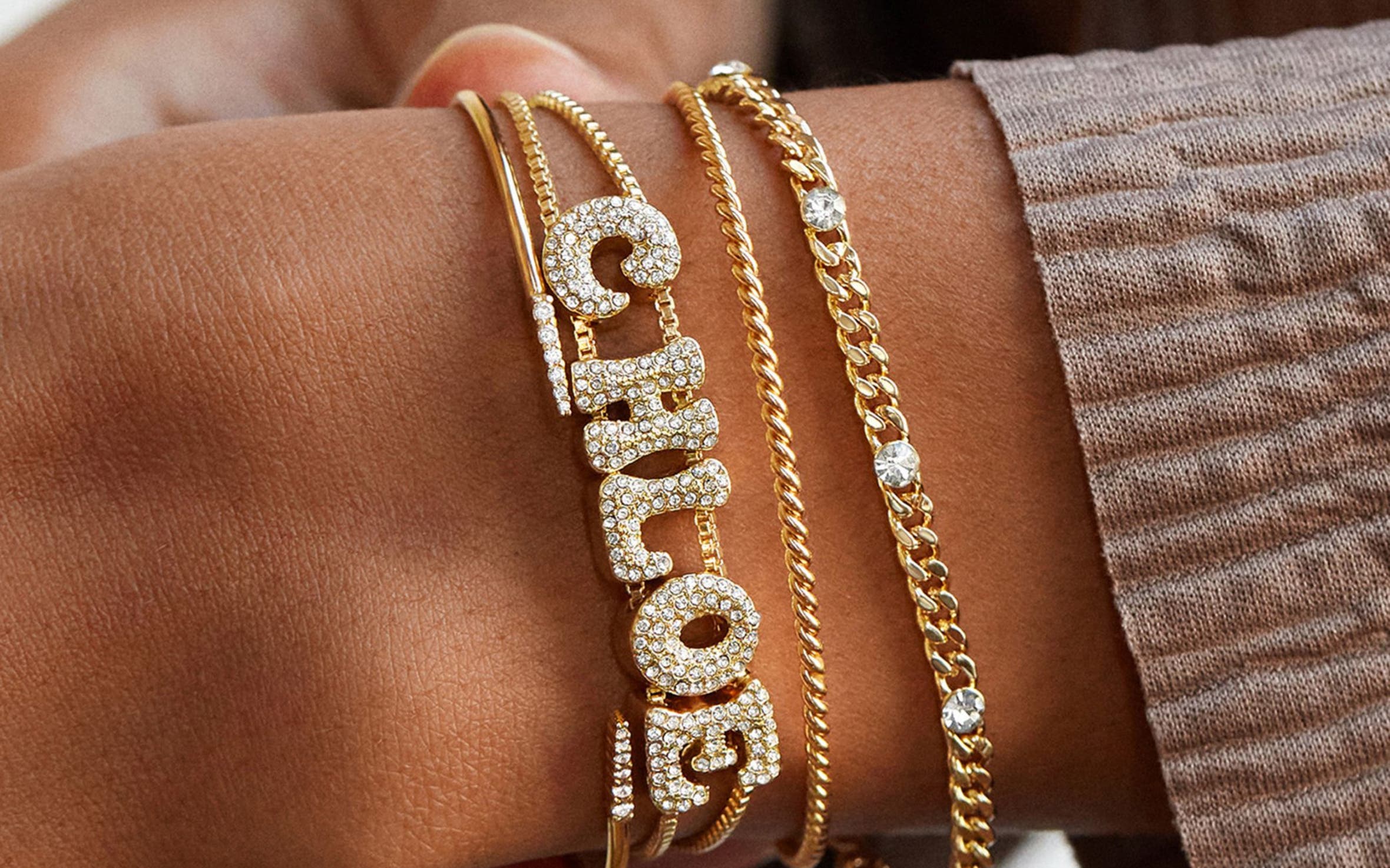 Baublebar bracelet that says Chloe.