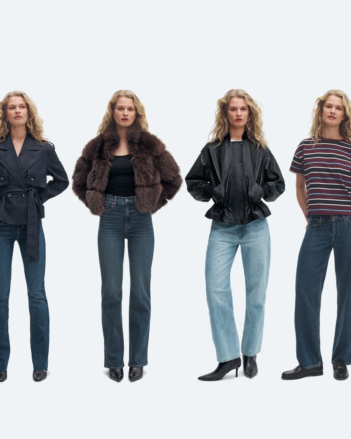 Models wearing Anniversary Sale denim styles.