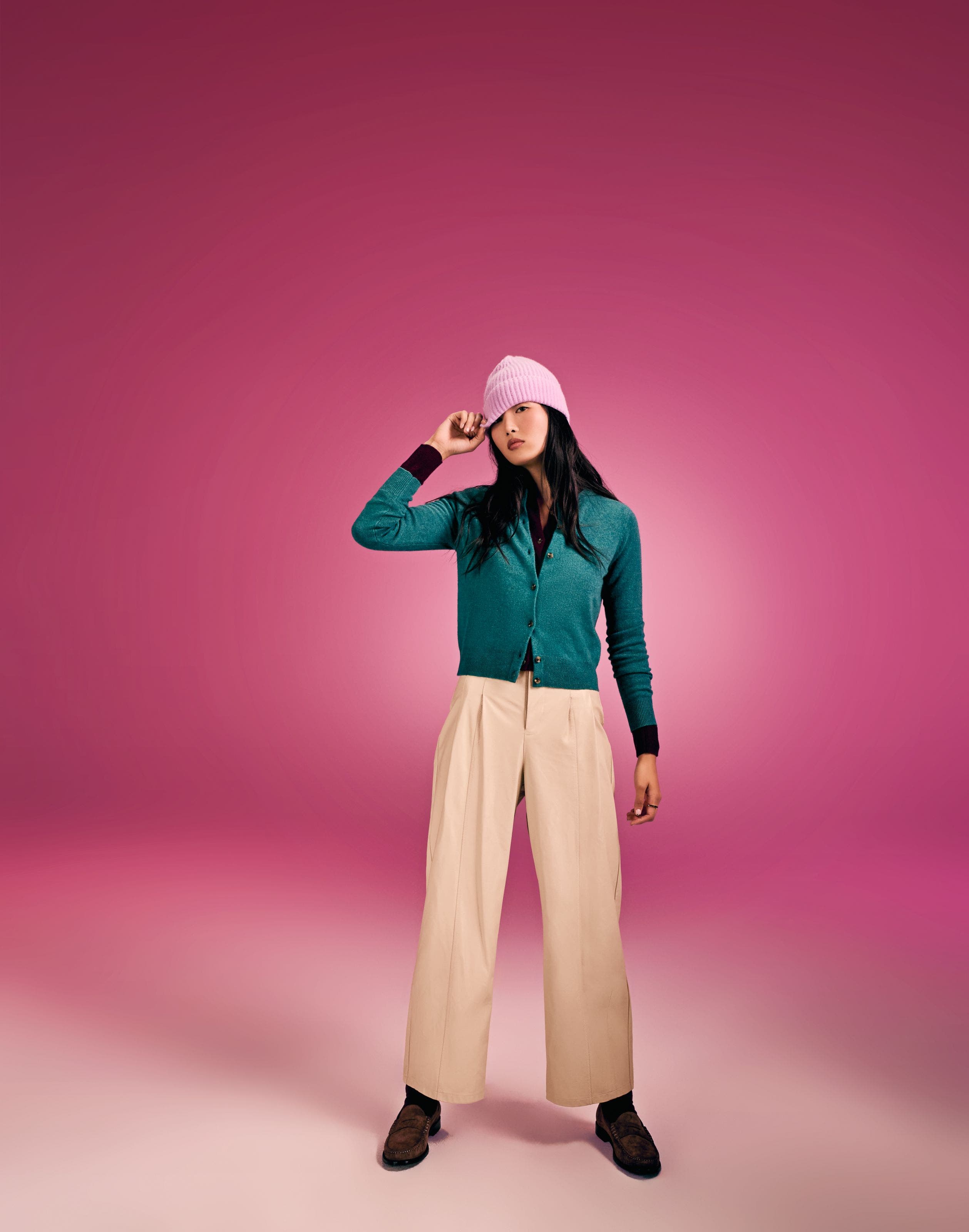 Woman in cashmere sweater.