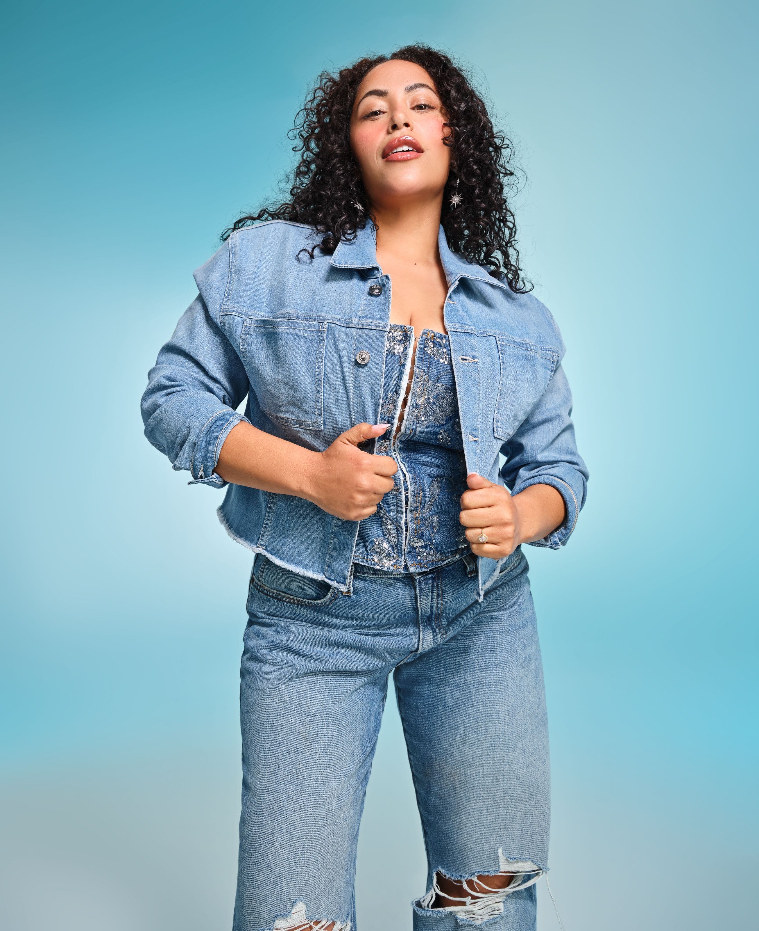 Denim outerwear.