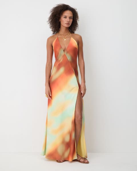Woman in orange dress.