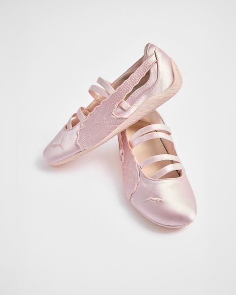 A pair of metallic ballet sneakers.