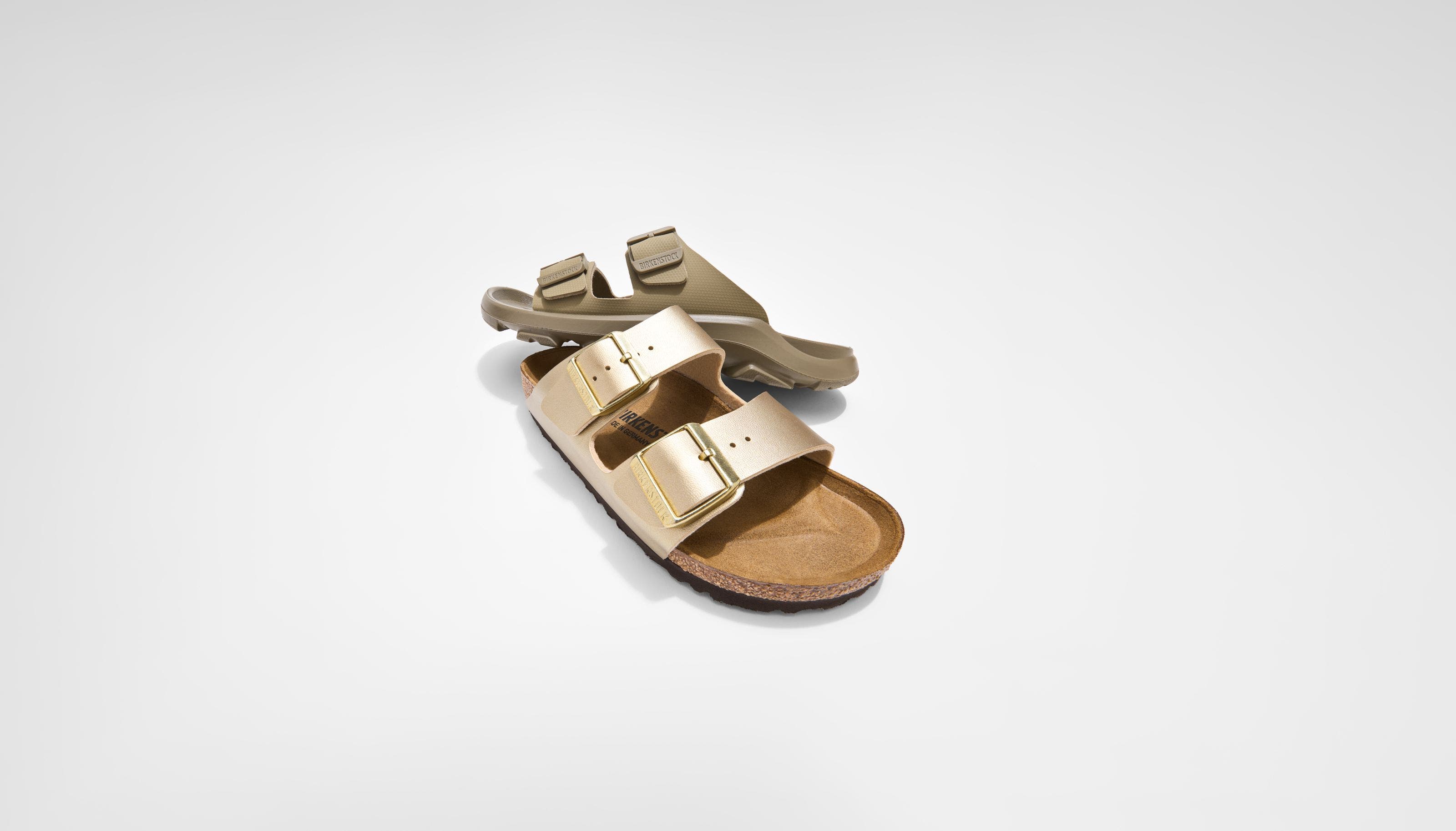 Birkenstock slide sandals.