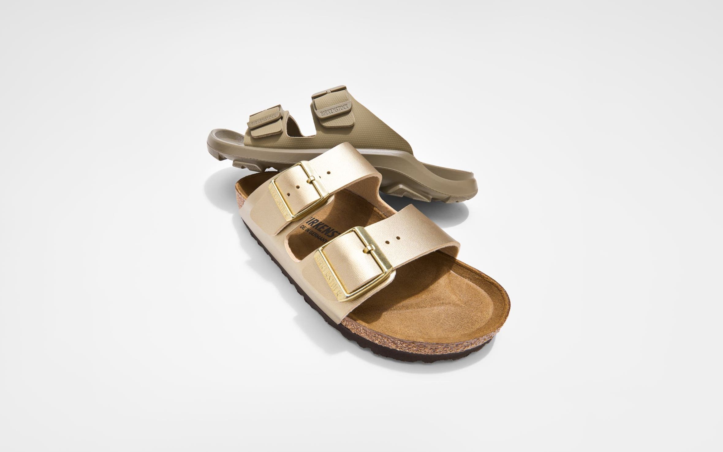 Birkenstock slide sandals.