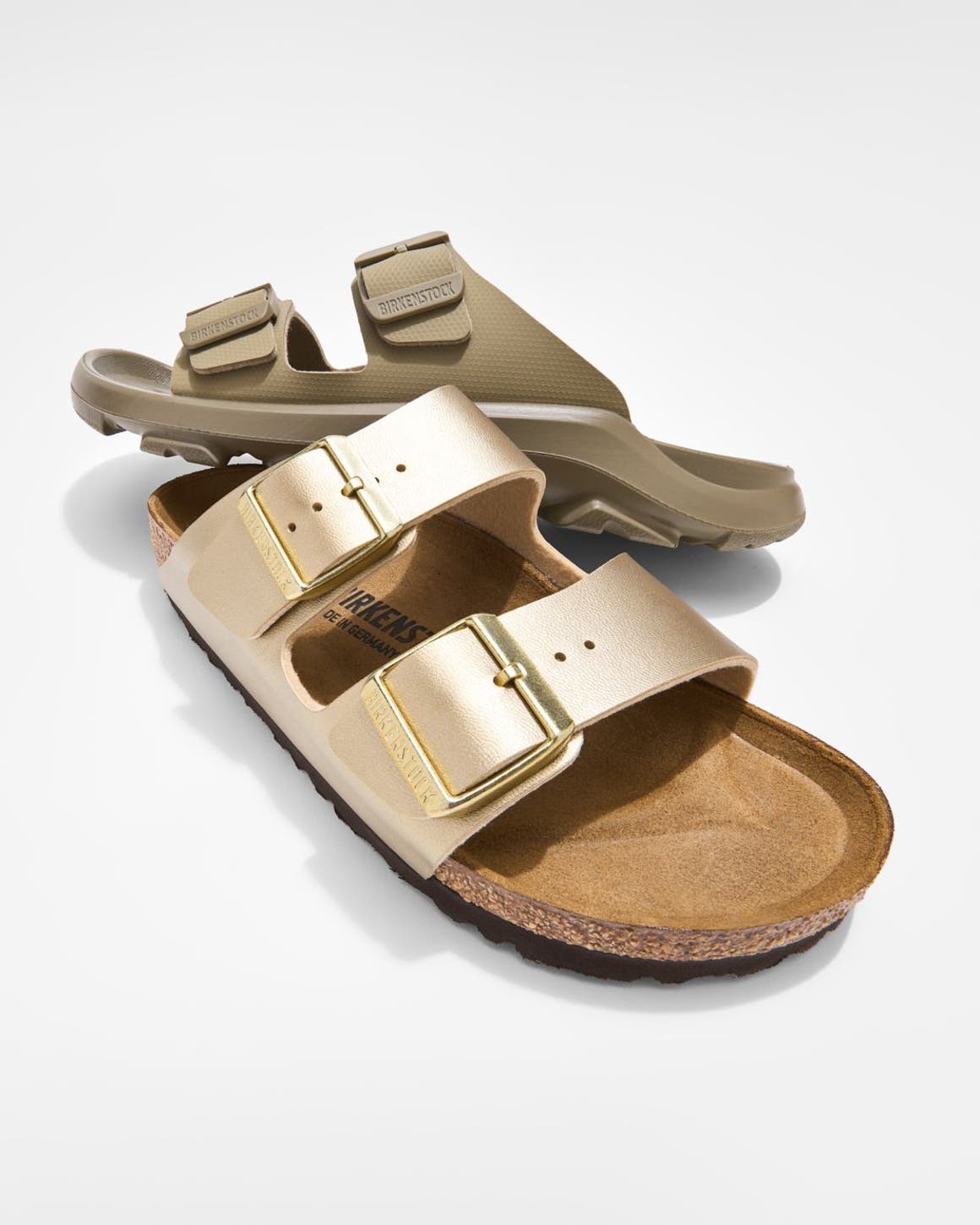 Birkenstock slide sandals.