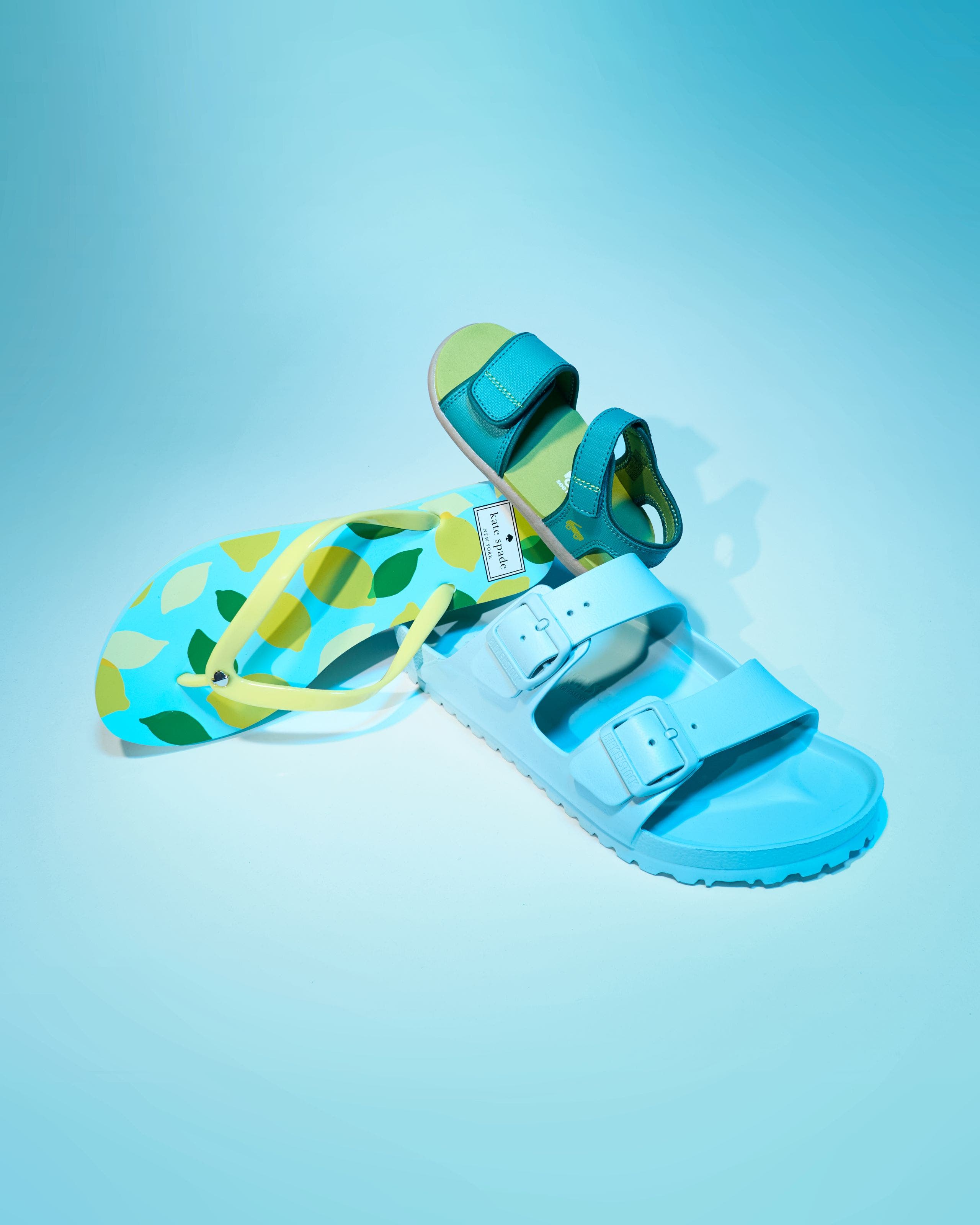 Photo of three sandals. 