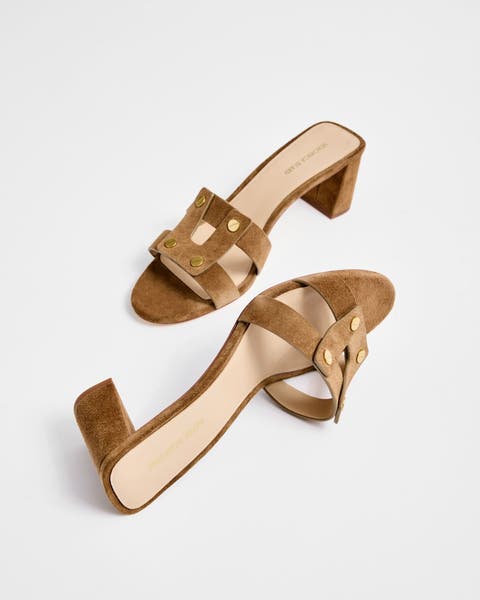 Suede sandals.