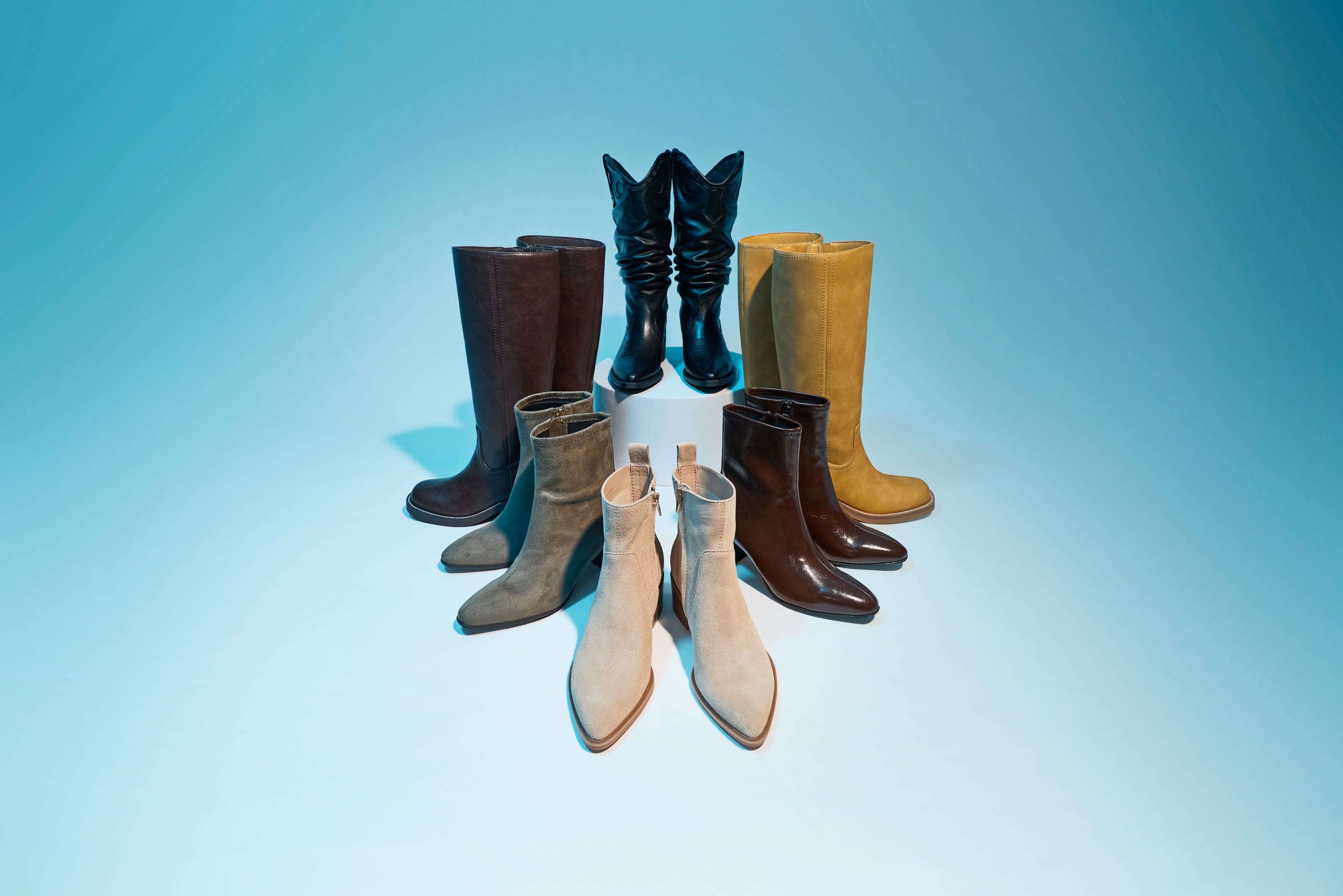 An assortment of women’s boots.
