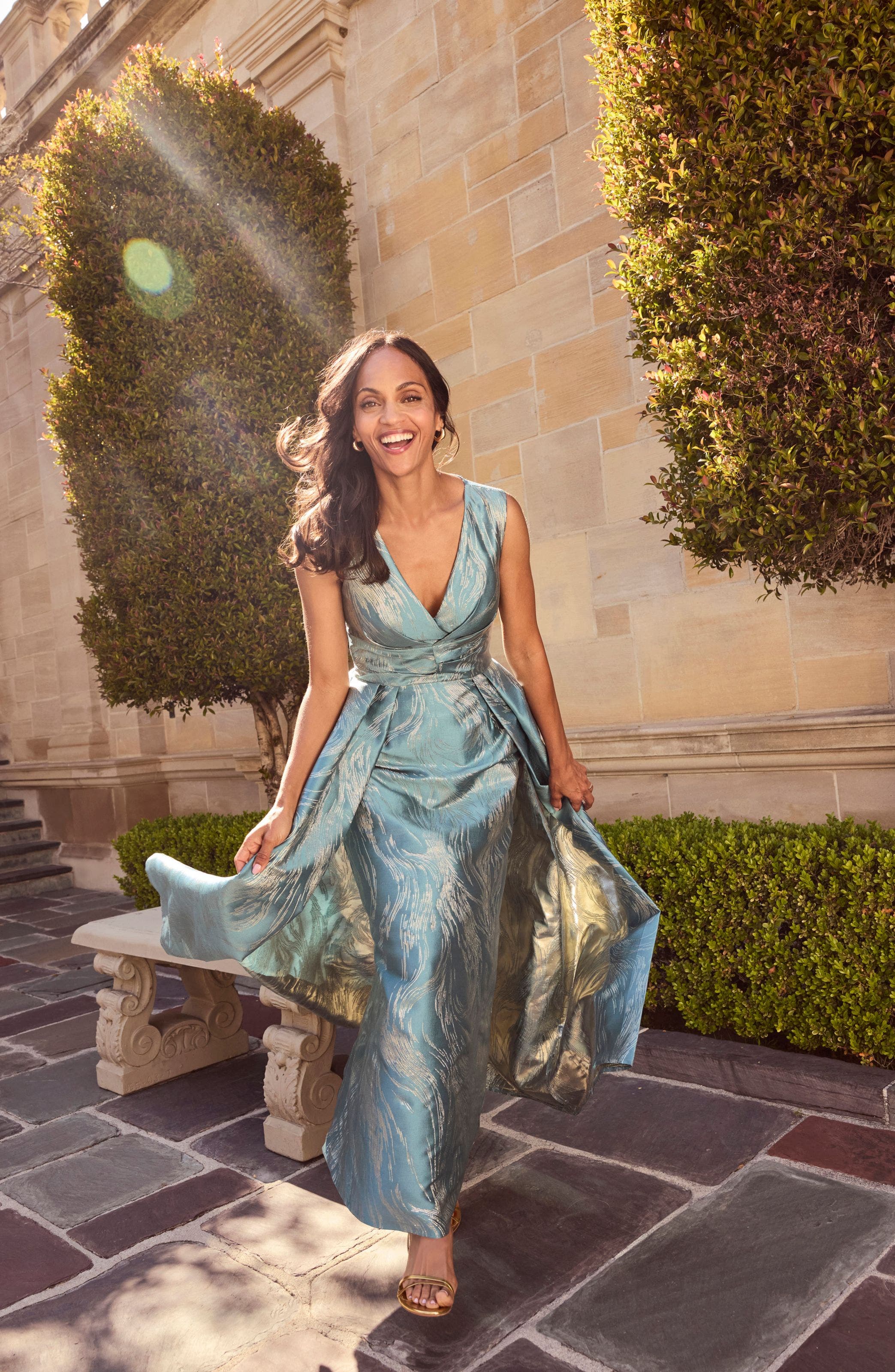 Women wearing teal Mother of the Bride dress.