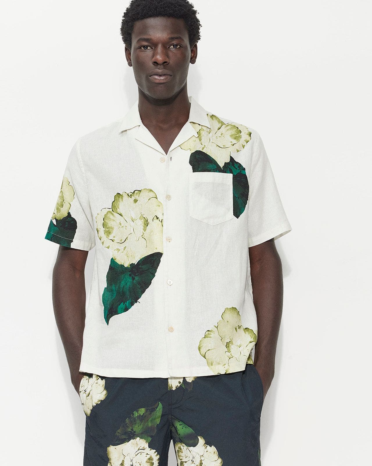 Man wearing Allsaints floral shirt.