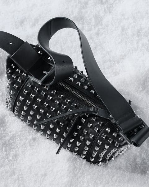 Black studded AllSaints leather shoulder bag.