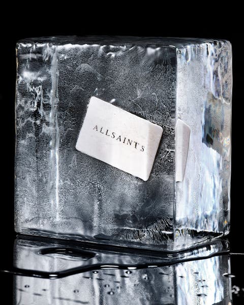 AllSaints gift card frozen in a block of ice.