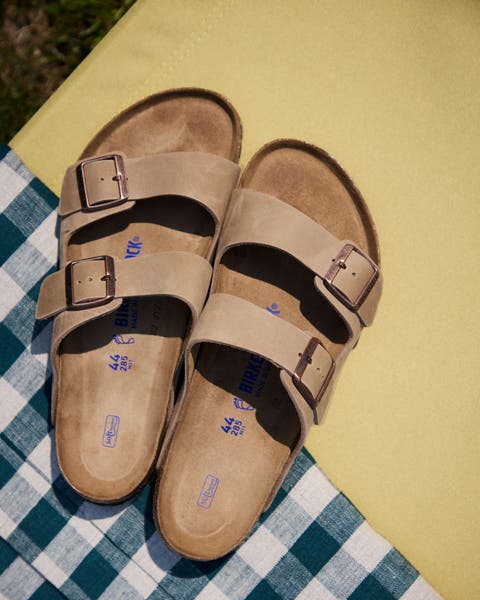 Slide sandals.