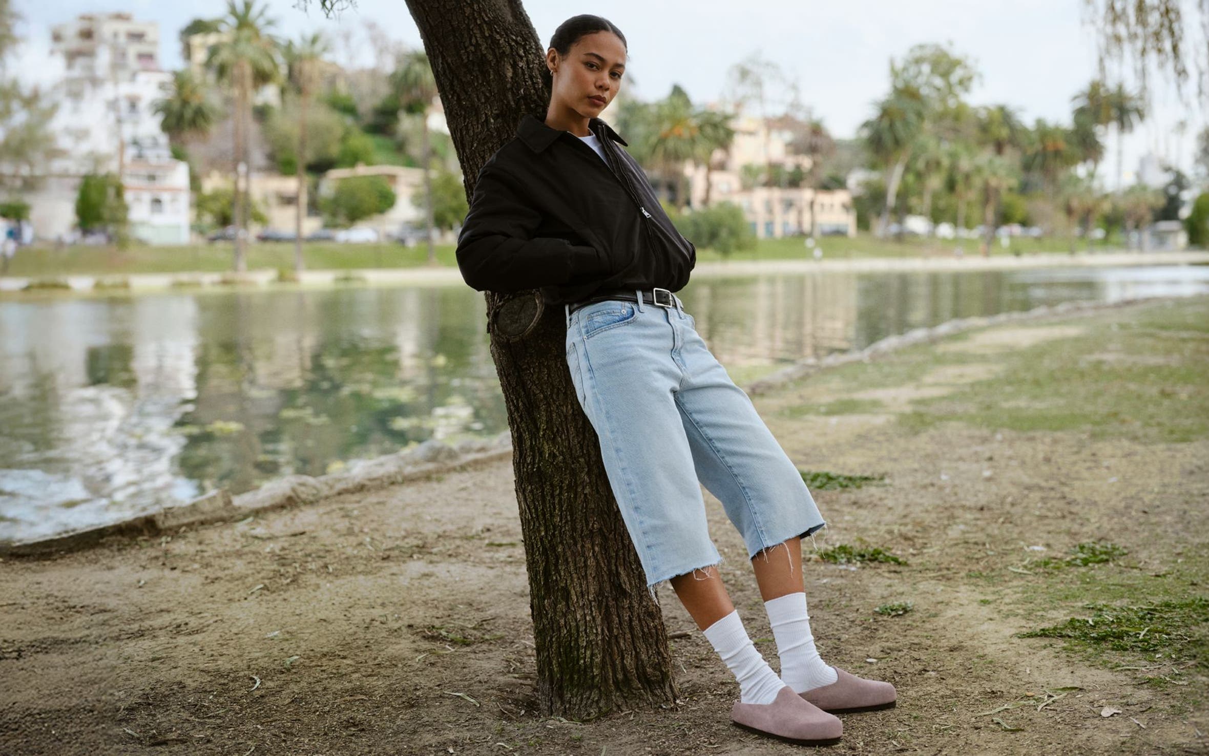 Woman wearing Birkenstocks.