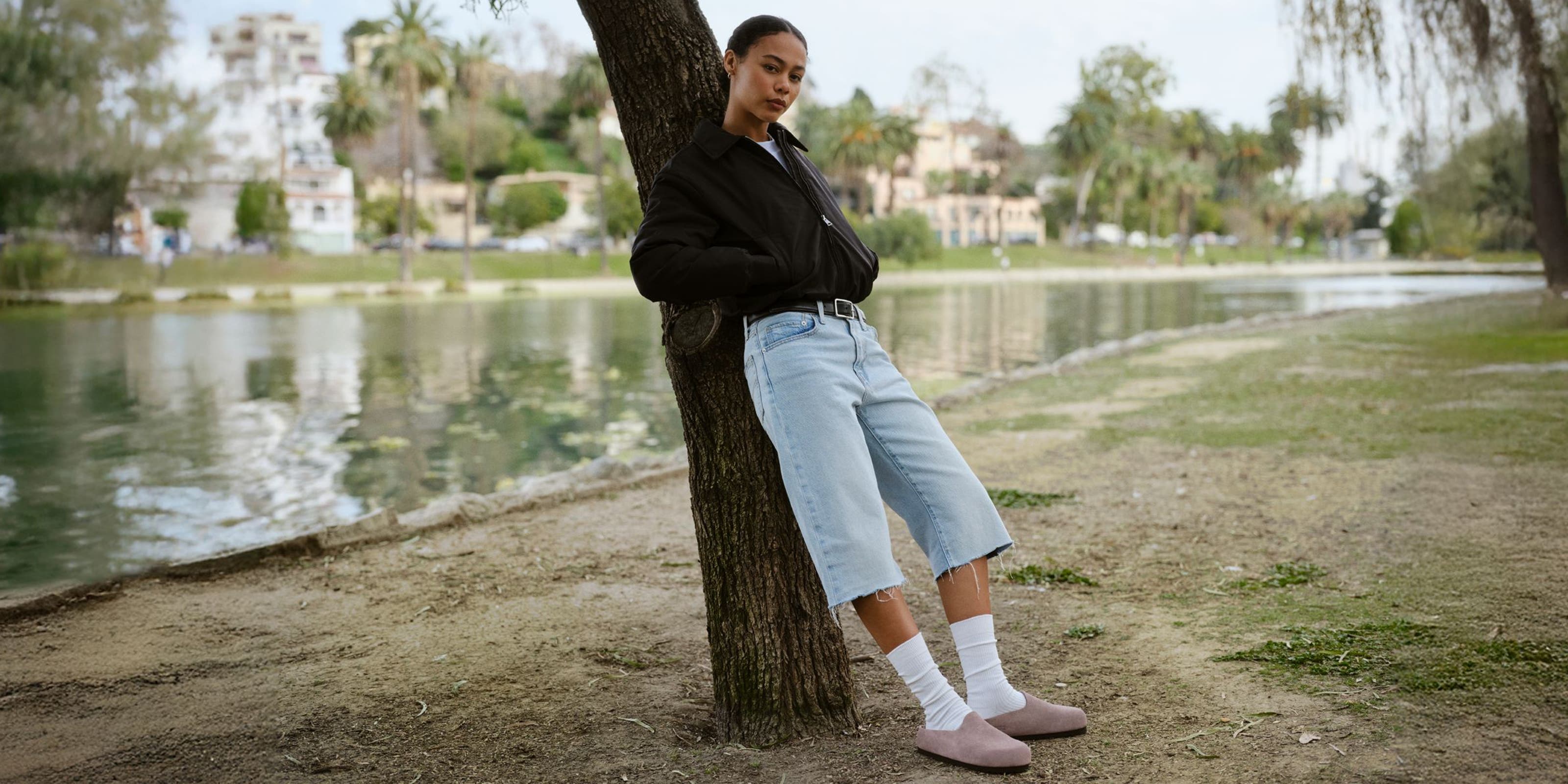 Woman wearing Birkenstocks.