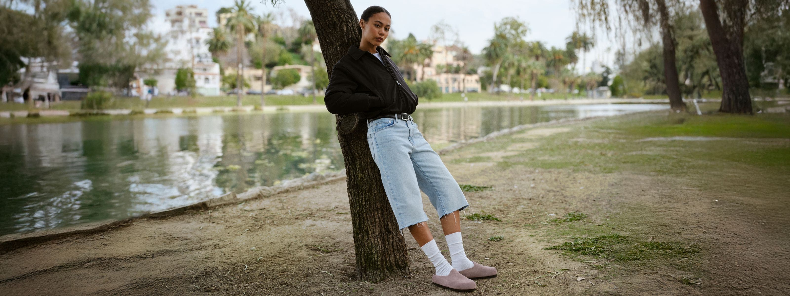 Woman wearing Birkenstocks.