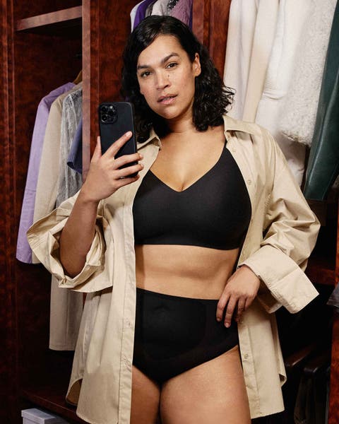 Woman wearing Chantelle Lingerie wireless bra.