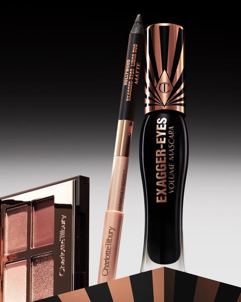 A trio including eyeshadow palette, eyeliner and mascara from Charlotte Tilbury.