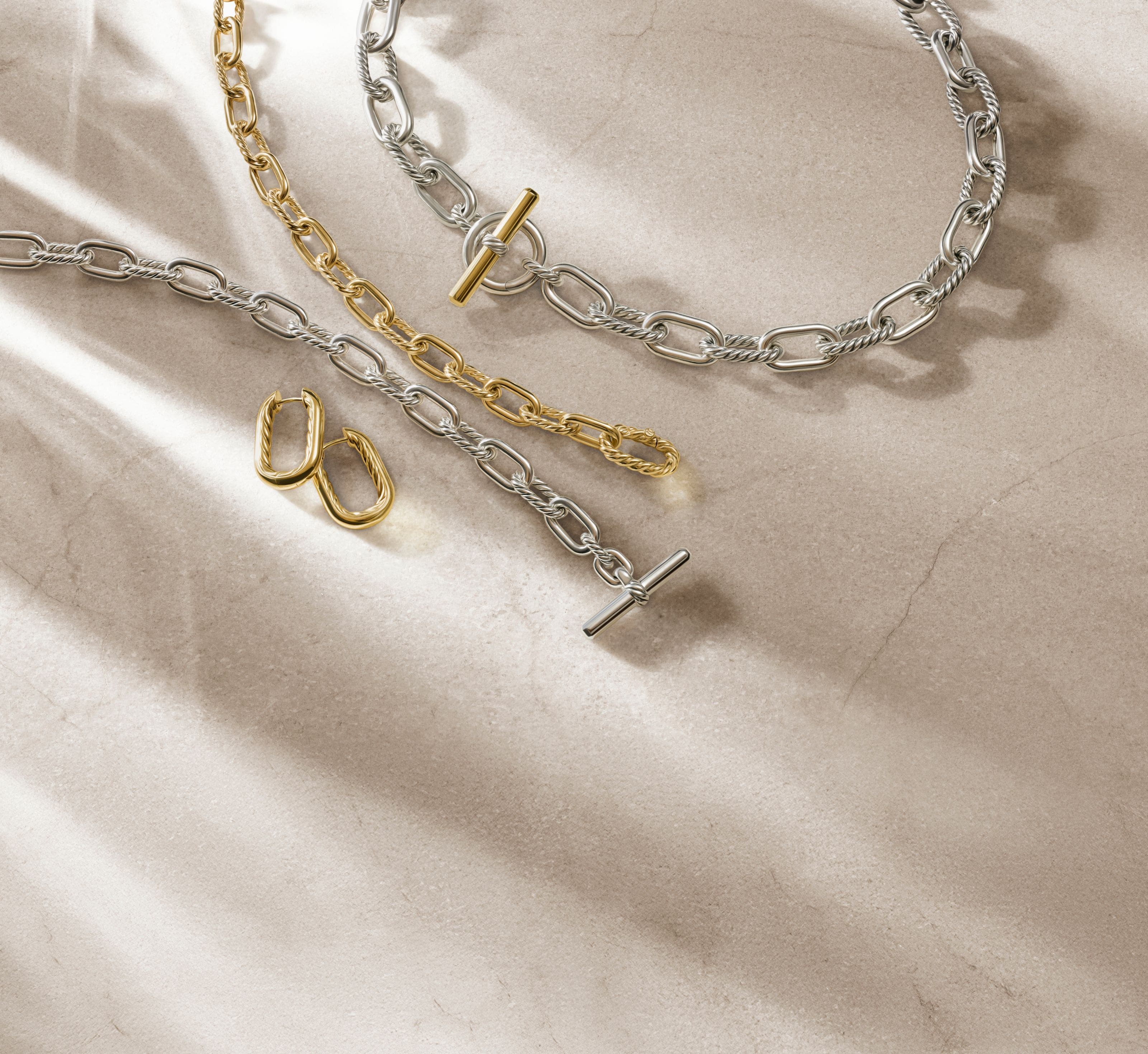 Gold and silver link jewelry. 