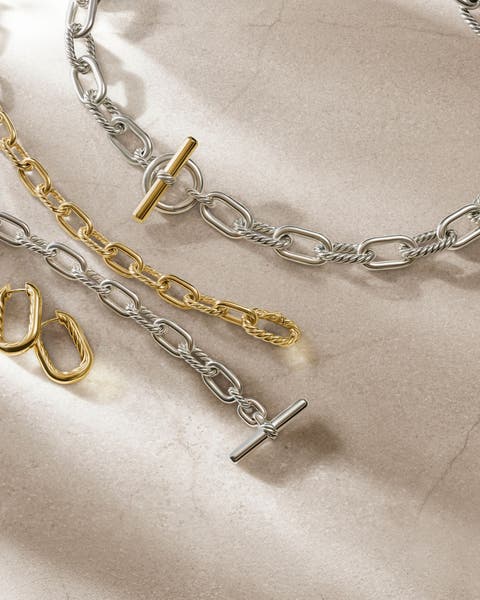 Gold and silver link jewelry.