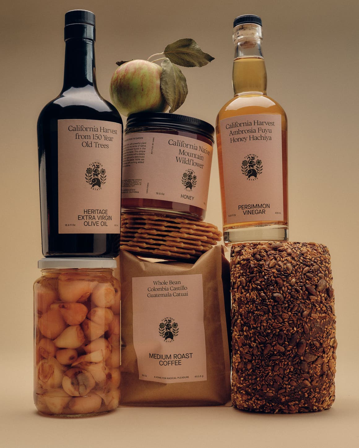 FLAMINGO ESTATE olive oil, honey, vinegar and coffee.
