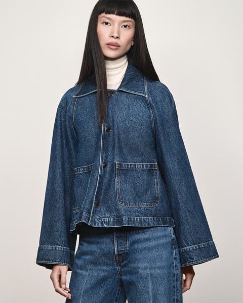 Woman wearing denim jacket and jeans from FRAME