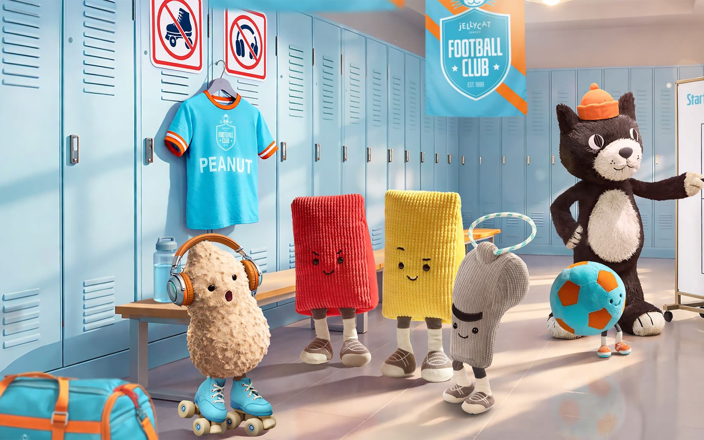 Animation of Jellycat toys having a team huddle.
