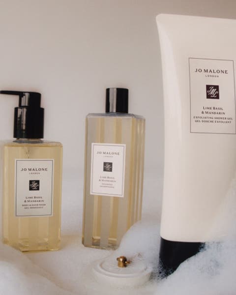 A trio of Jo Malone London's bath and body products in the scent Lime Basil & Mardarin.