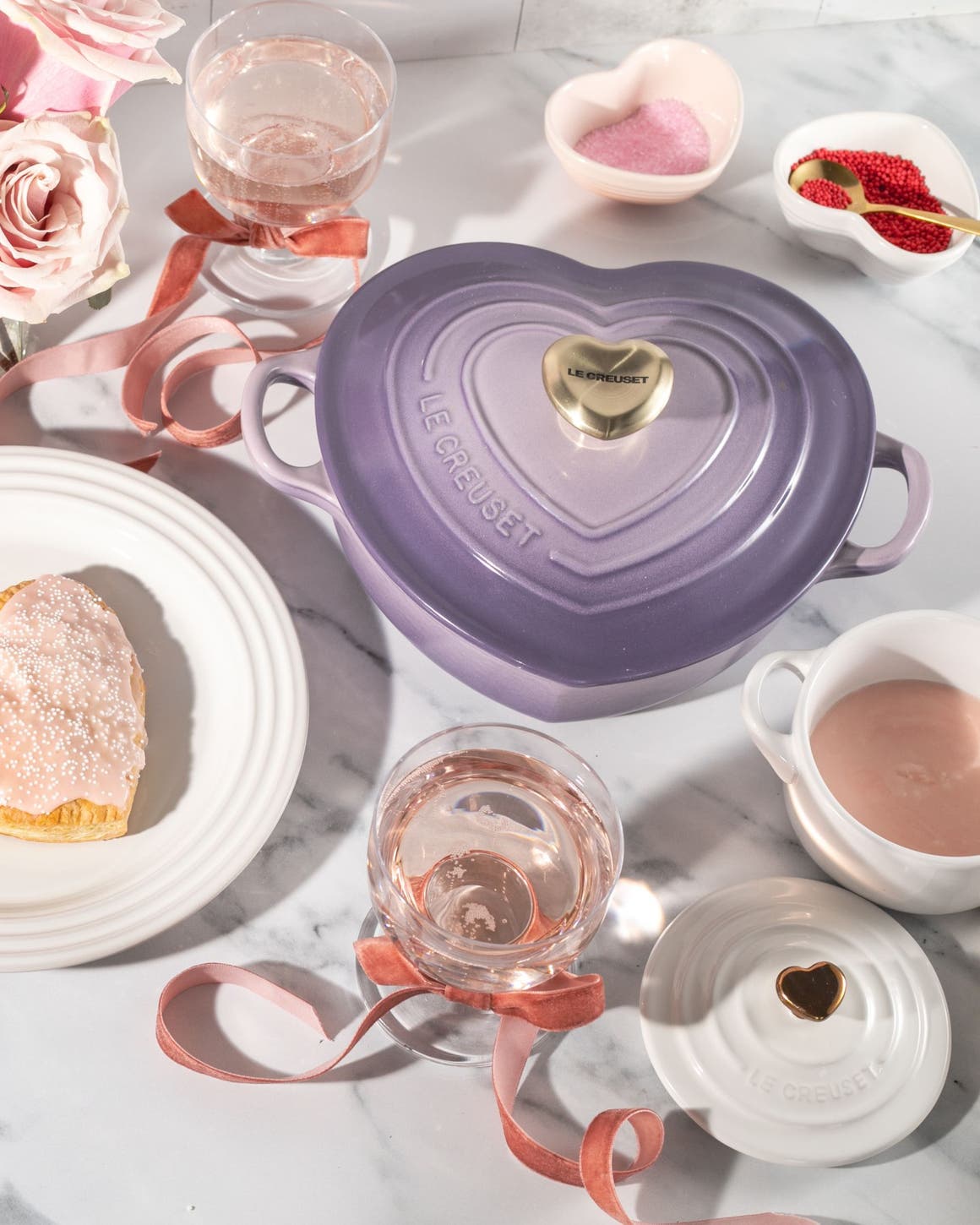 Heart-shaped treats and cookware from Le Crueset.