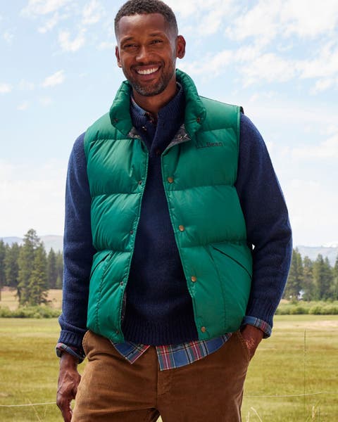A man wearing a down vest from L.L. Bean.