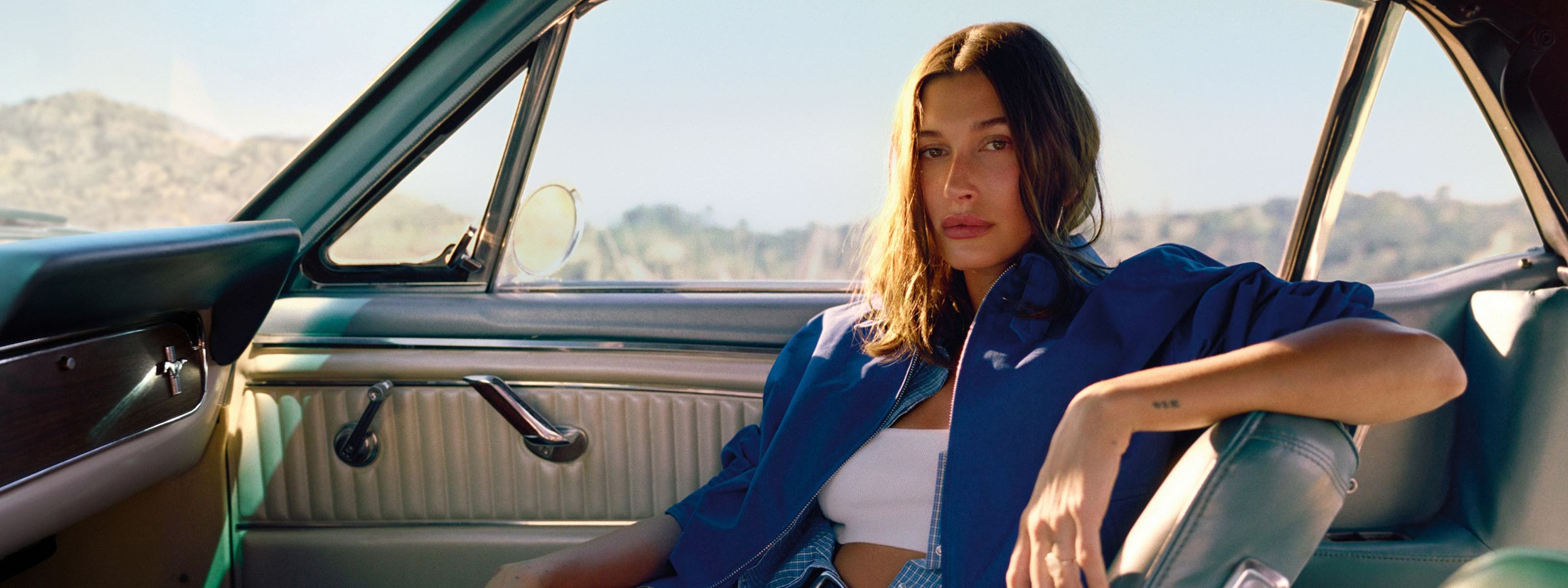 Hailey Bieber in a MANGO look.