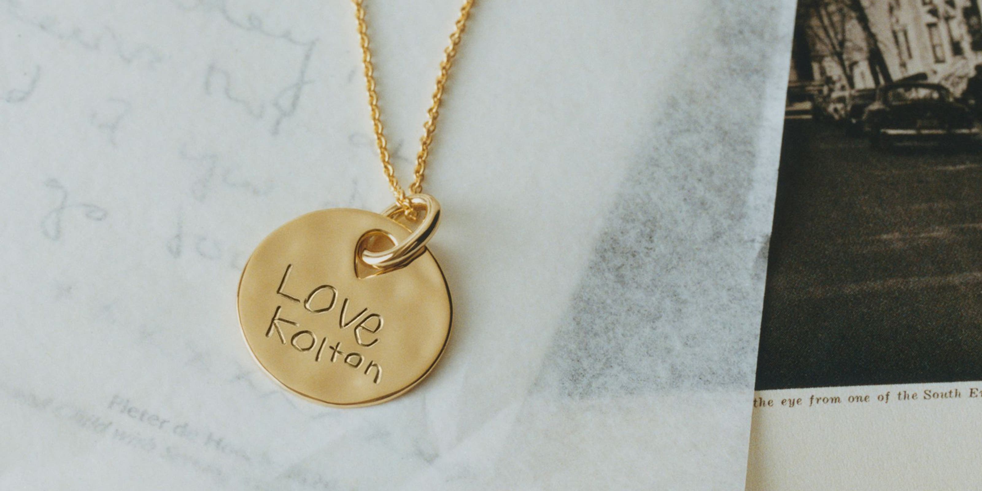 Monica Vinader engraved necklace.