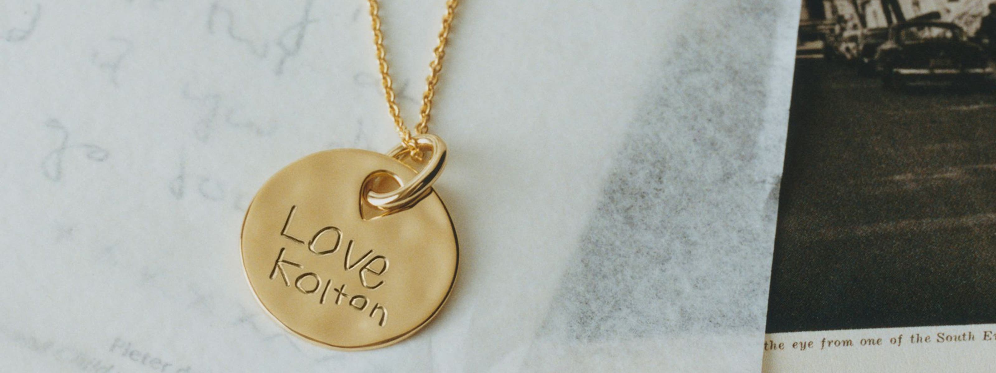 Monica Vinader engraved necklace.