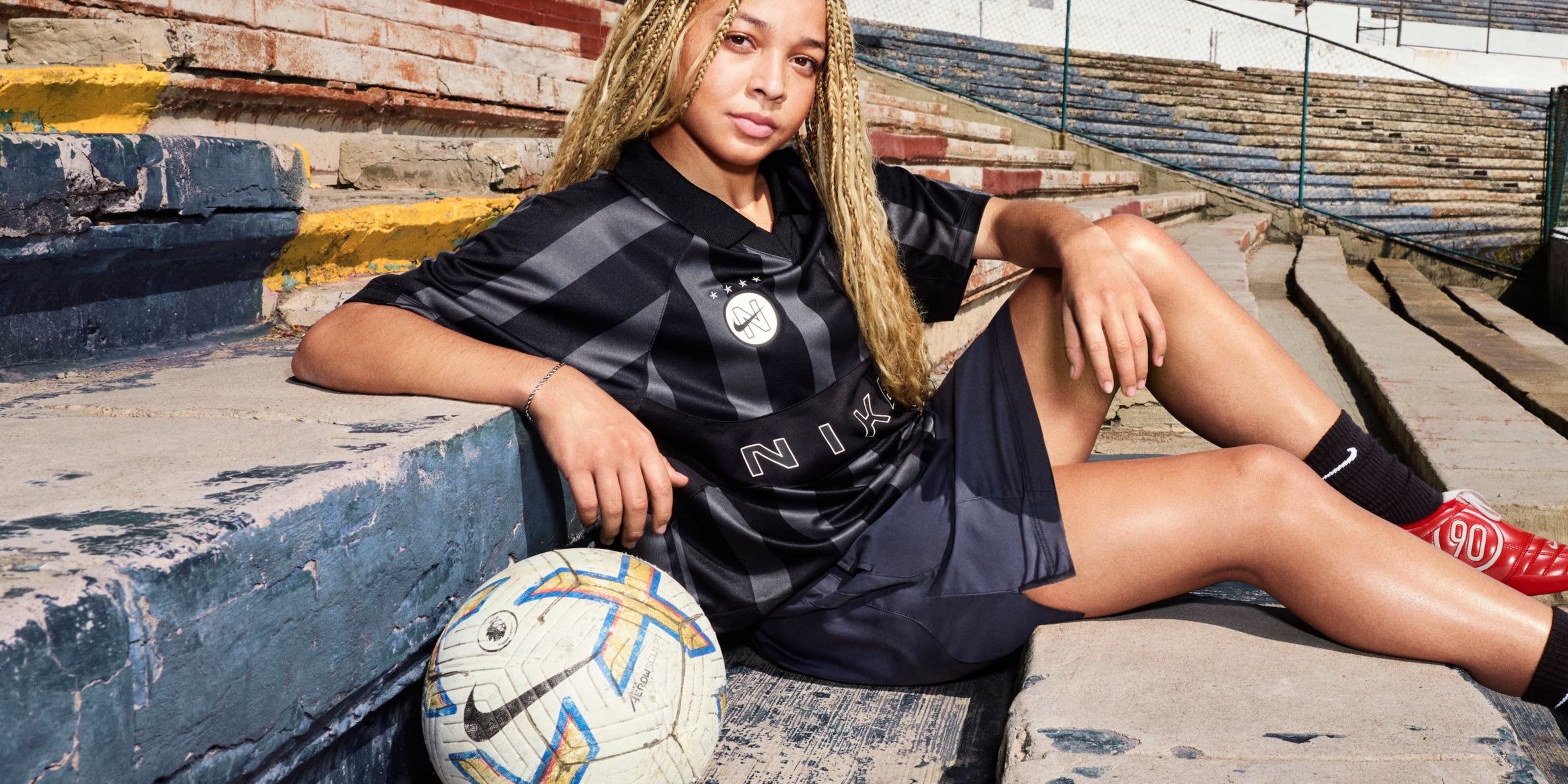Woman wearing Nike World Cup look.